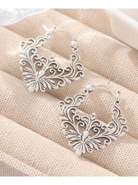 Artisan Bohemian Earrings Intricate Bali Filigree Scrollwork Design Silver Plate